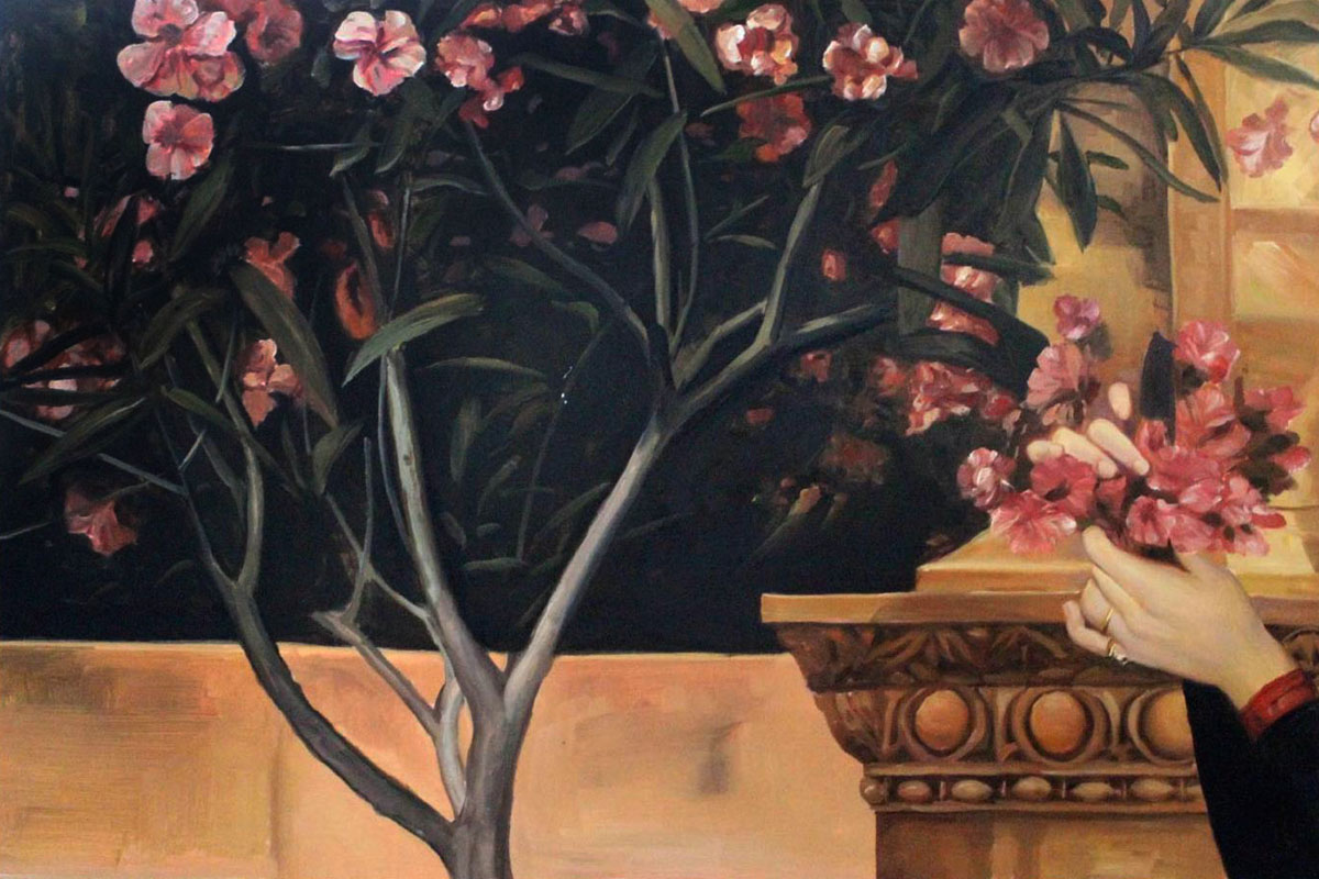 Two Girls with an Oleander (detail-left) - Gustav Klimt Paintings